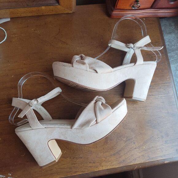 Women's Platform Heels Ankle Strap Sandals Peep Toe Suede Wedges 8.5 - Picture 7 of 15